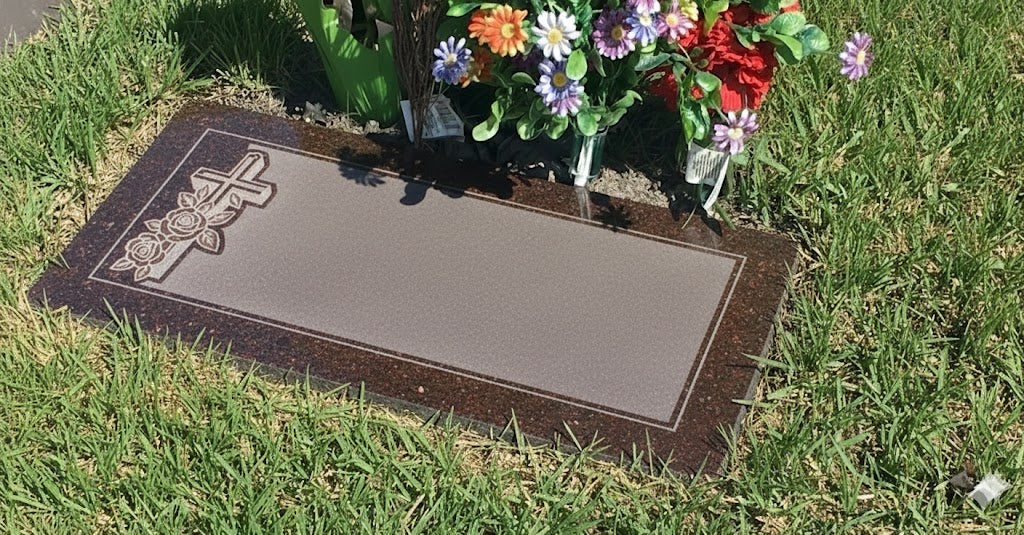 2'x1'x4" Flush Mahogany Granite Headstone for the Catholic Archdiocese Cemeteries of Chicago